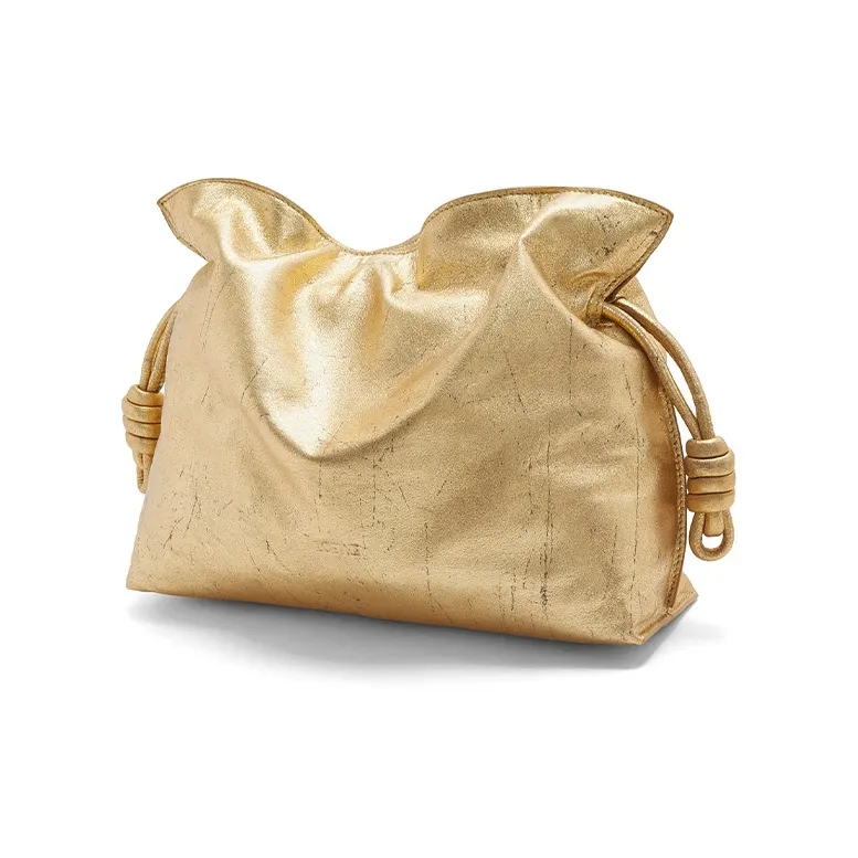 LOEWE Flamenco Sheepskin One Shoulder Crossbody Clutch Women's Gold-1