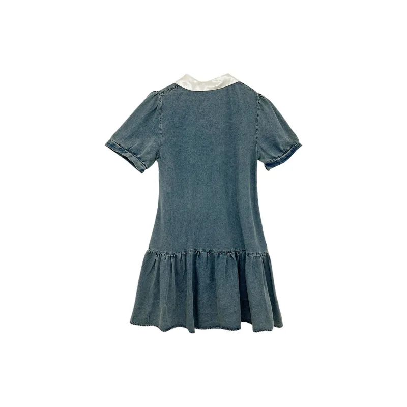 Icicofficial Short Sleeved Dress Women's Multicolor Denim Dress-1