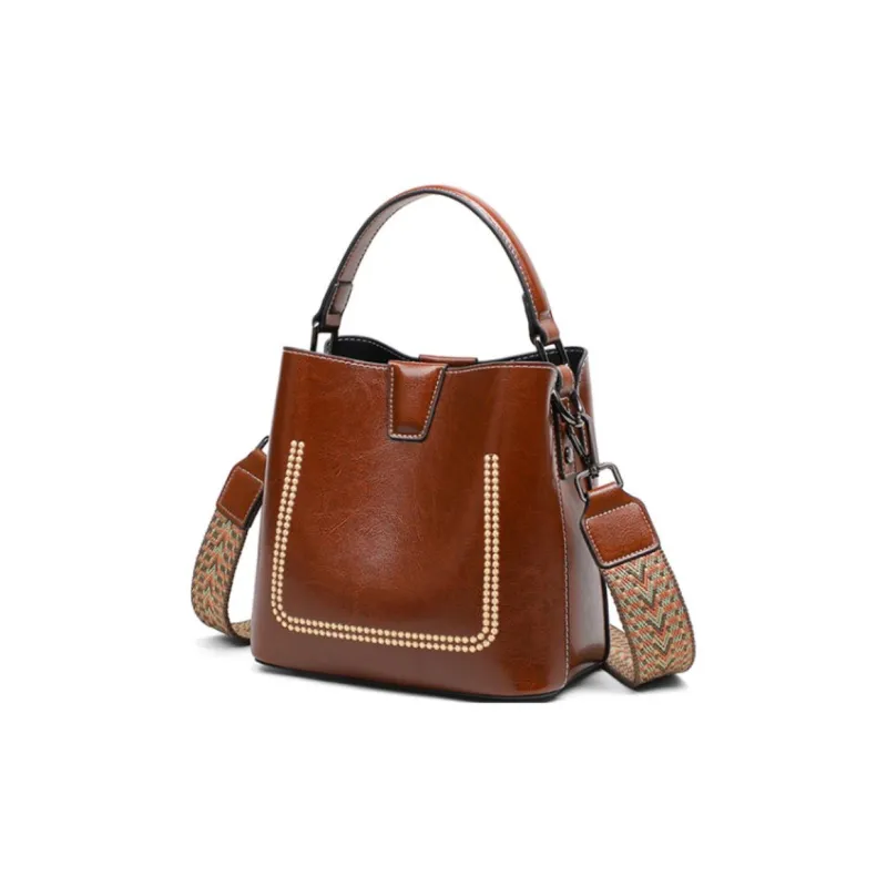 C°BANNER Split Cow Leather With Synthetic Leather Bucket Bag Handbag Regular Women's Vintage Brown-3