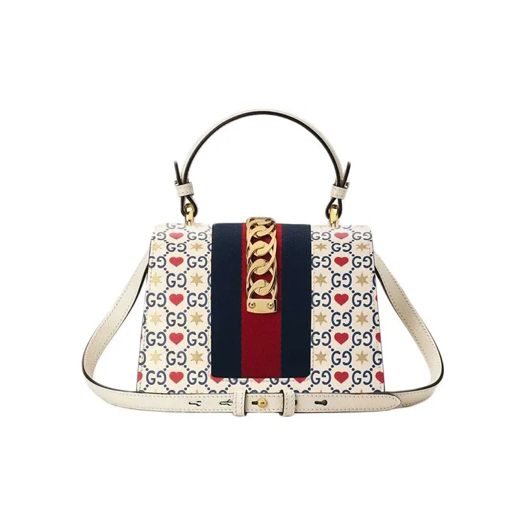 GUCCI Sylvie Leather Handbag Shoulder Bag Crossbody Bag Mini Women's White-2