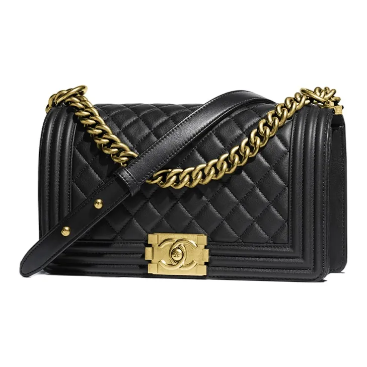 CHANEL LEBOY Calfskin Shoulder Bag, Crossbody Bag Medium Size Women's Black-1