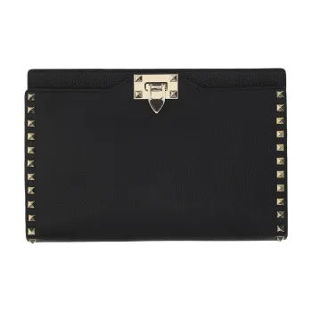 Valentino Calfskin Clutch Large Size Women's Black
