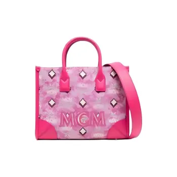 MCM Vintage Monogram Fabric Cow Leather Patchwork Shoulder Bag Crossbody Bag Handbag Small Size Women's Pink