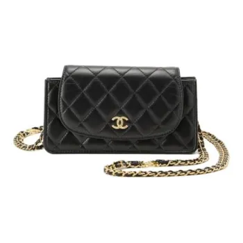 CHANEL 22K Autumn And Winter Sheepskin Flap Bag, One Shoulder Crossbody, Cell Phone Pouch Trumpets Women's Black