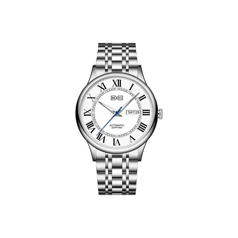 BEXEI Automatic Mechanical Movement Stainless Steel Watchband Watch Men's Watches White Dial BX9259 GD-3