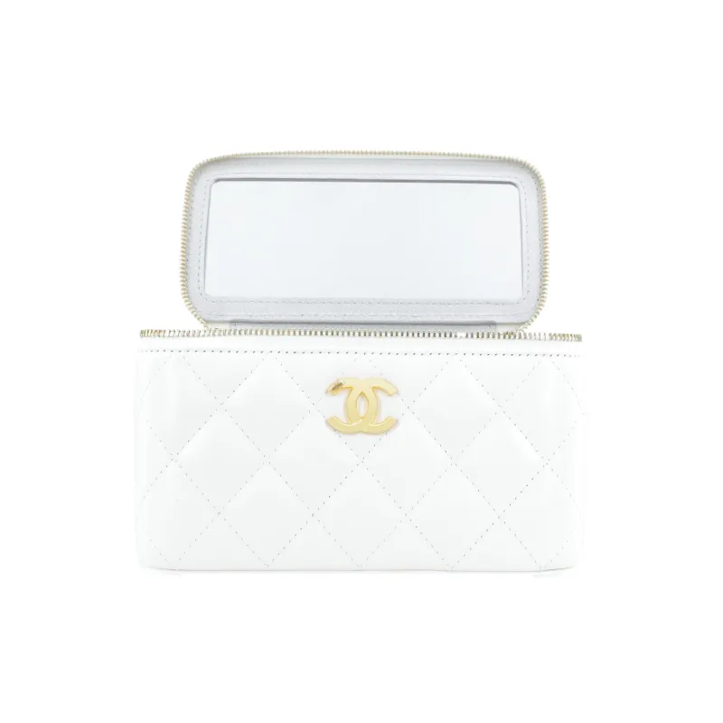 CHANEL 23P SS Leather Chain Box Bag, Makeup Bag, Storage Bag, Handbag, Shoulder Bag, Crossbody Bag Women's White-1