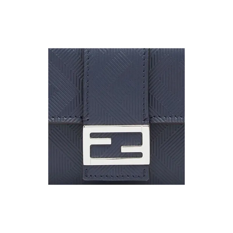 FENDI Baguette Calfskin Coin Purses Card Holders Men's Dark Blue-3