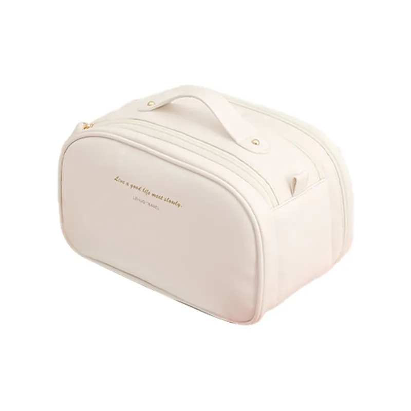 LOHAS Travel Leather Patchwork With TPU Makeup Bag Regular Unisex White/Pink-0