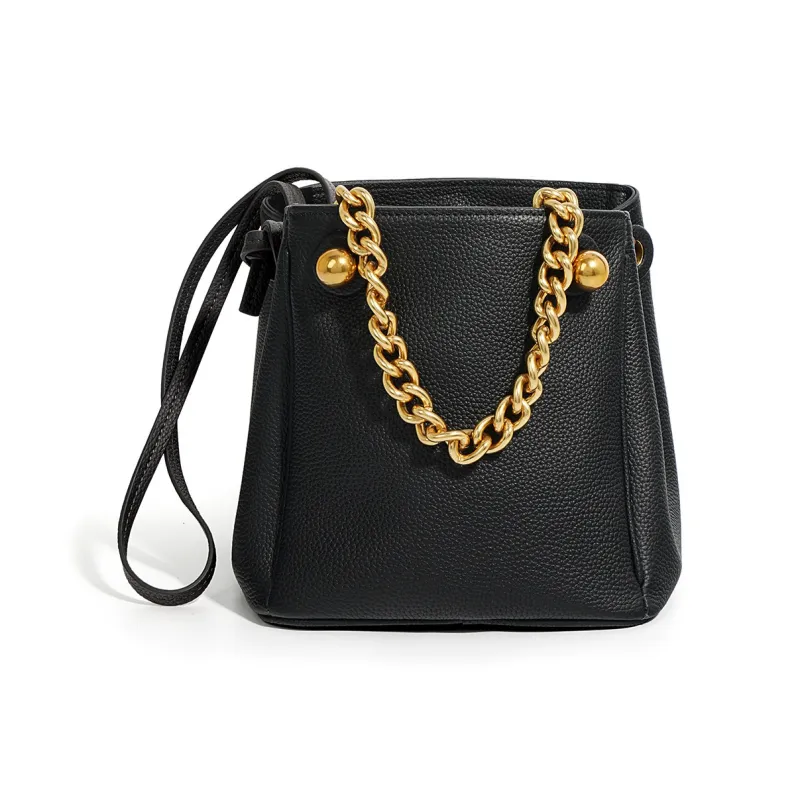 DEERE JACK Top Grain Cow Leather One Shoulder Handbag Regular Women's Black/Apricot-0