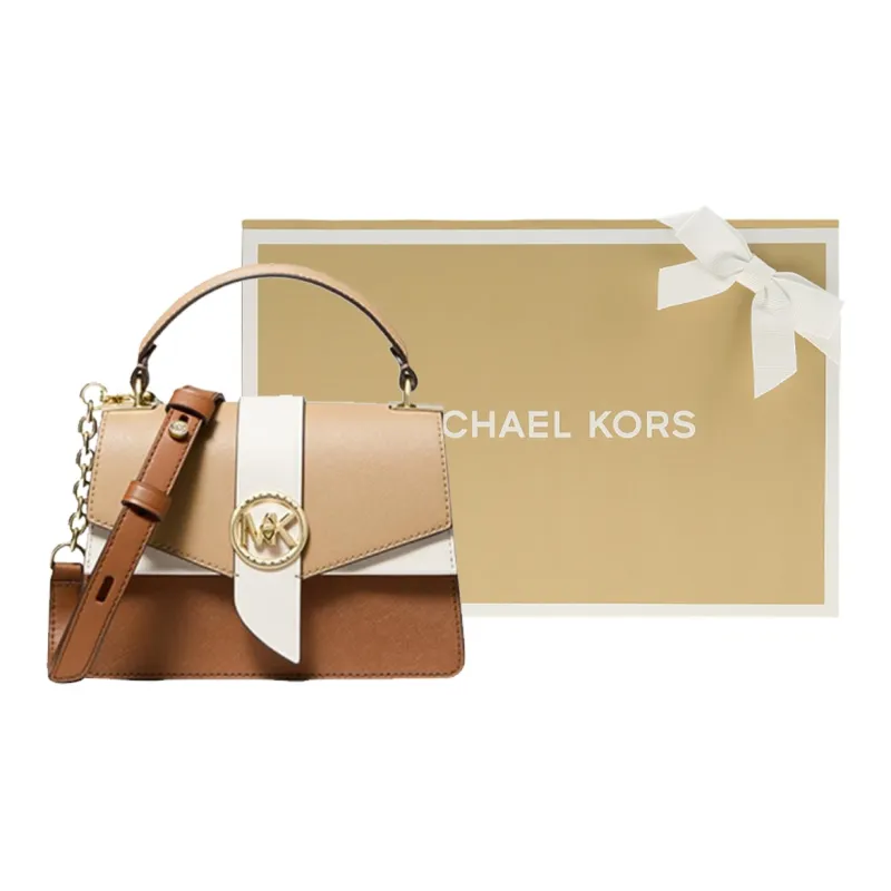 MICHAEL KORS Cow Leather Envelope Bag Crossbody Handbag Shoulder Bag Women's Walnut Brown Camel Milk White Multicolor-5