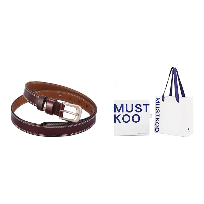 MUSTKOO Minimalist Style Pin Buckle Cow Leather Thin Belt Genuine Leather Decoration, Width 2.3cm Belt Women's-1