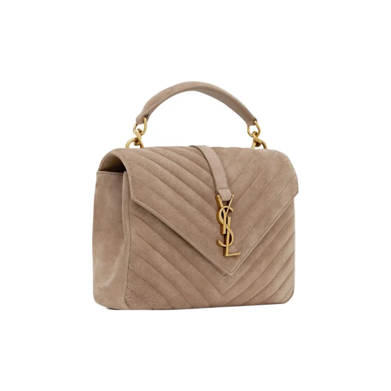 SAINT LAURENT College Suede Shoulder Bag Crossbody Bag Handbag Medium Size Women's Taupe-2