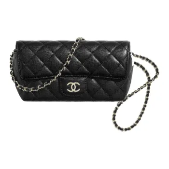 CHANEL Caviar Cow Leather Glass Storage Box Crossbody Bag Women's Black