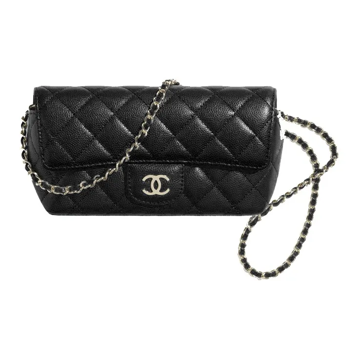 CHANEL Caviar Cow Leather Glass Storage Box Crossbody Bag Women's Black-0