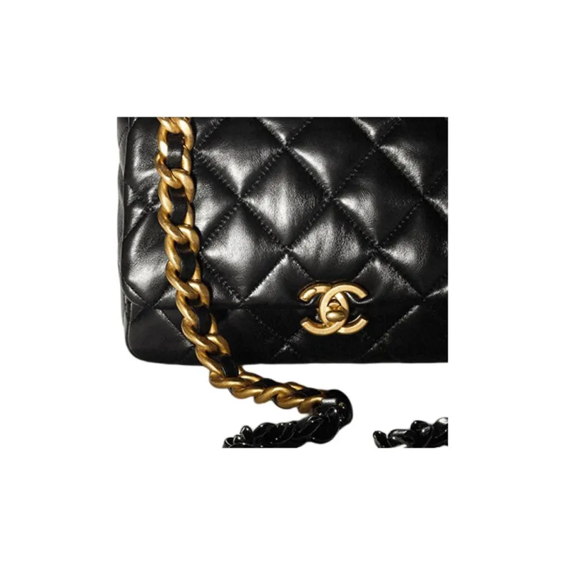 CHANEL Sheepskin Flap Bag, Shoulder Bag, Crossbody Bag Trumpets Women's Black-6
