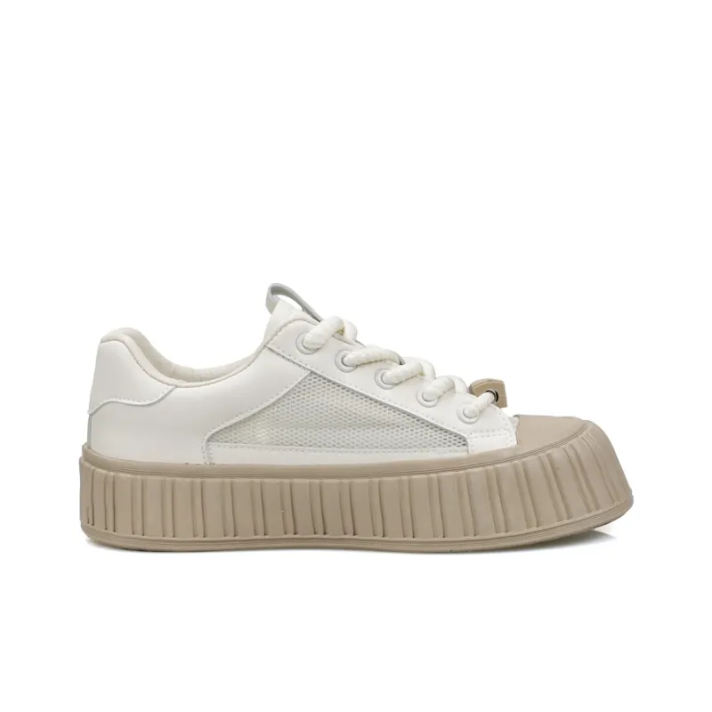 B10CROWN Slip Resistant Cushioning Low Top Breathable Mesh Casual Skateboard Shoes Women's Beige Khaki-1
