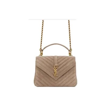 SAINT LAURENT College Suede Shoulder Bag Crossbody Bag Handbag Medium Size Women's Taupe
