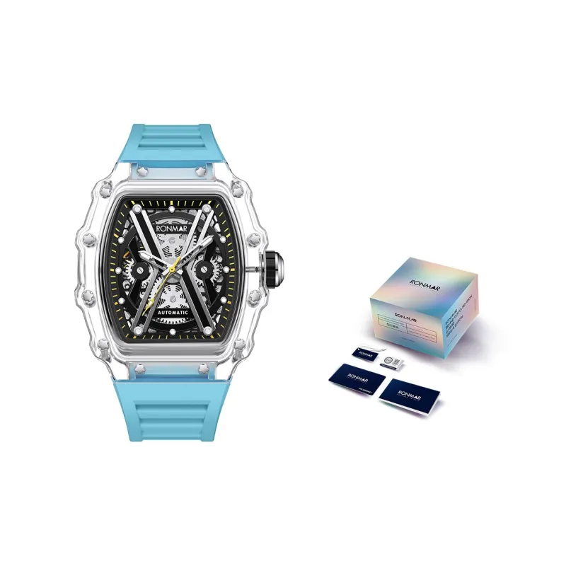 RONMAR Automatic Mechanical Movement Silicone Strap Watch Men's Watches Black Dial-5