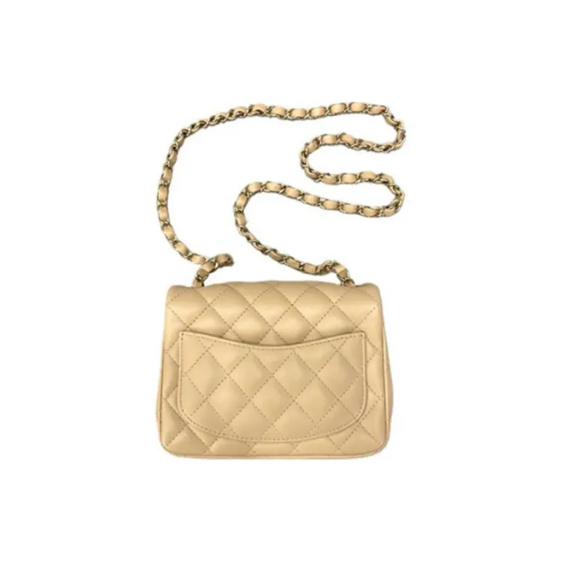 CHANEL Classic Flap CF Lambskin Shoulder Bag, Crossbody Bag Mini Women's Beige & Milk Tea-1