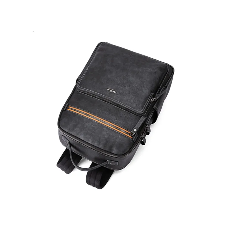 PIERRE CARDIN Top Grain Cow Leather, Water Repellent Genuine Leather Backpack Men's Black-5