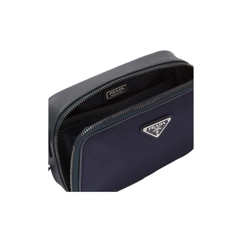 PRADA Re Nylon And Saffiano Leather Removable Pouch Shoulder Bag Navy-3
