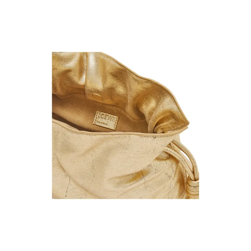LOEWE Flamenco Sheepskin One Shoulder Crossbody Clutch Women's Gold-6