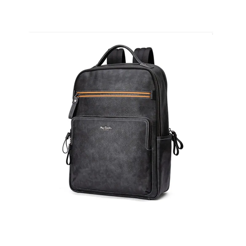 PIERRE CARDIN Top Grain Cow Leather, Water Repellent Genuine Leather Backpack Men's Black-4