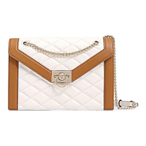 FION Cow Leather Small Square Bag Shoulder Bag Crossbody Bag Medium Size Women's White & Camel