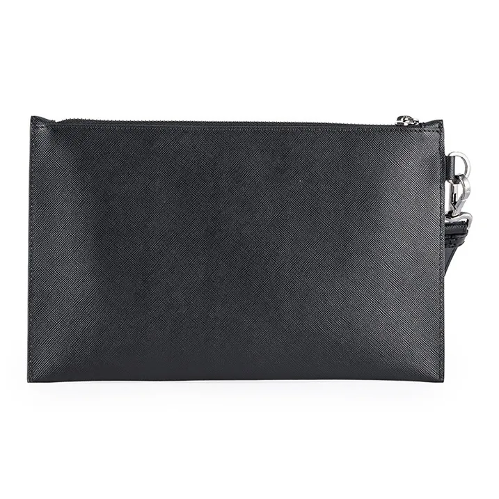 VERSACE Cow Leather Coin Purse Clutch Men's Black-2