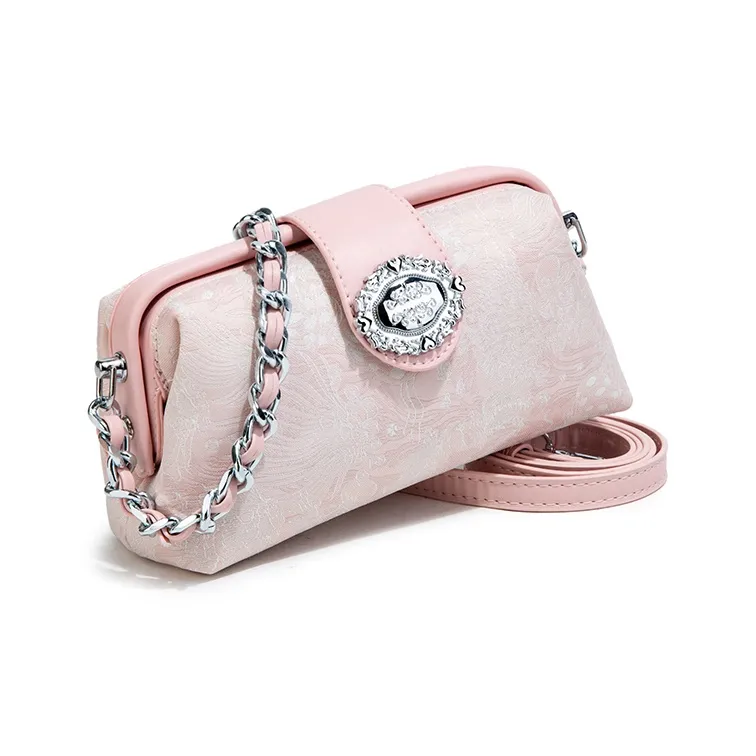 MACKJANICE Polyurethane Synthetic Leather Shoulder Bag Women's Embroidered Pink/Embroidered Gray-3