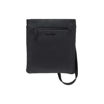 FERRAGAMO Cow Leather Messenger Bag, Shoulder Bag, Crossbody Bag Regular Men's Black