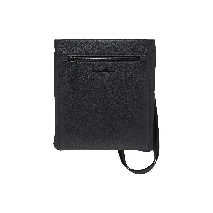 FERRAGAMO Cow Leather Messenger Bag, Shoulder Bag, Crossbody Bag Regular Men's Black-0