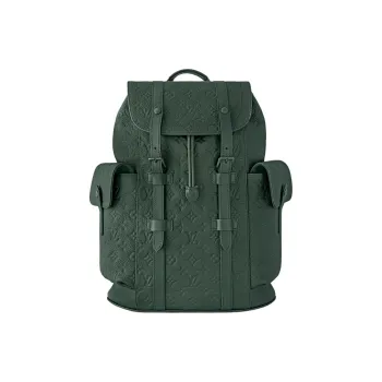 LOUIS VUITTON CHRISTOPHER Taurillon Monogram Embossed Cow Leather Backpack Medium Size Men's Forest Green