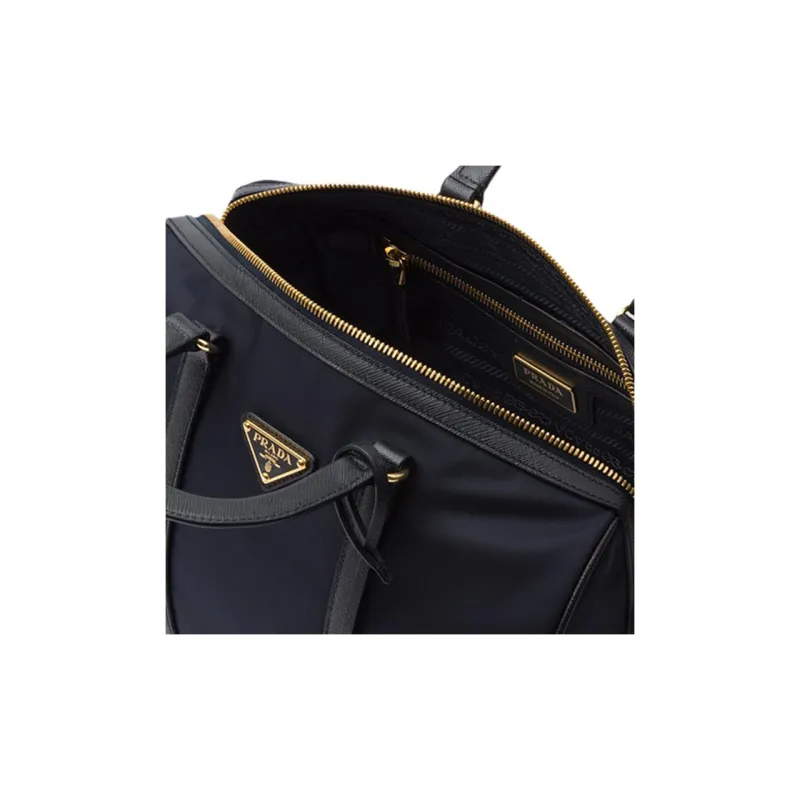 PRADA Re-Edition Fabric With Leather Shoulder Bag Crossbody Bag Handbag Medium Size Women's Navy-4