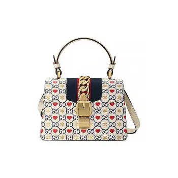 GUCCI Sylvie Leather Handbag Shoulder Bag Crossbody Bag Mini Women's White