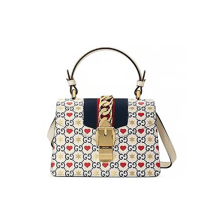 GUCCI Sylvie Leather Handbag Shoulder Bag Crossbody Bag Mini Women's White-0