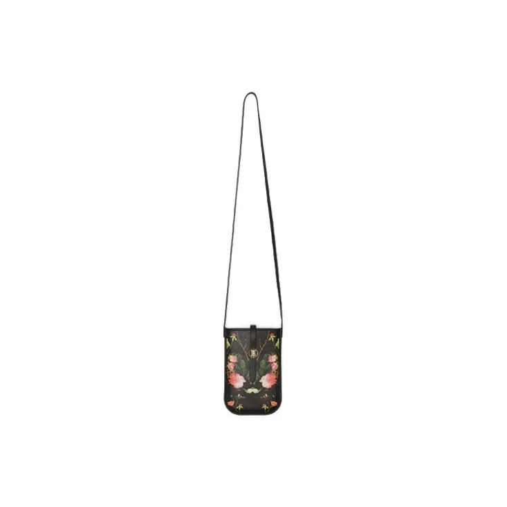 Burberry Canvas With Leather Trim Cell Phone Pouch Shoulder Bag Crossbody Bag Women's Black-1