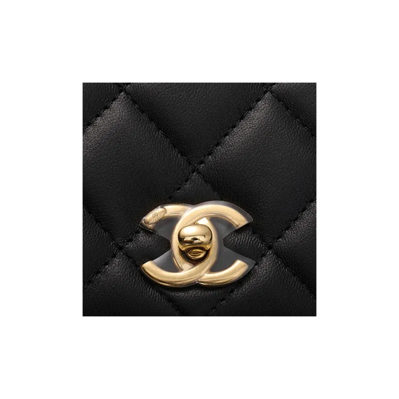 CHANEL WOC Lambskin Shoulder Bag, Crossbody Bag Women's Black-4