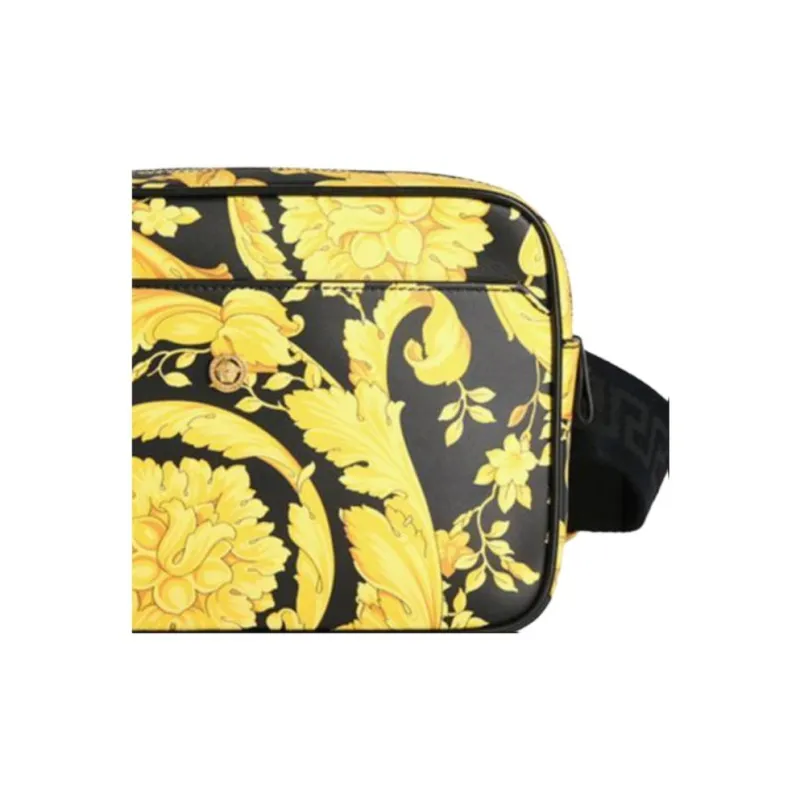 FANSIZHE Cow Leather Fanny Pack Sling Bags Unisex Black & Yellow-5