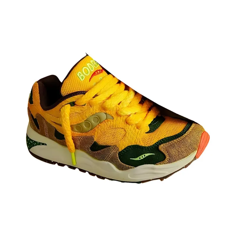 Bodega x Saucony Grid Shadow 2 Slip Resistant Low Top Casual Running Shoes Men's Yellow-1