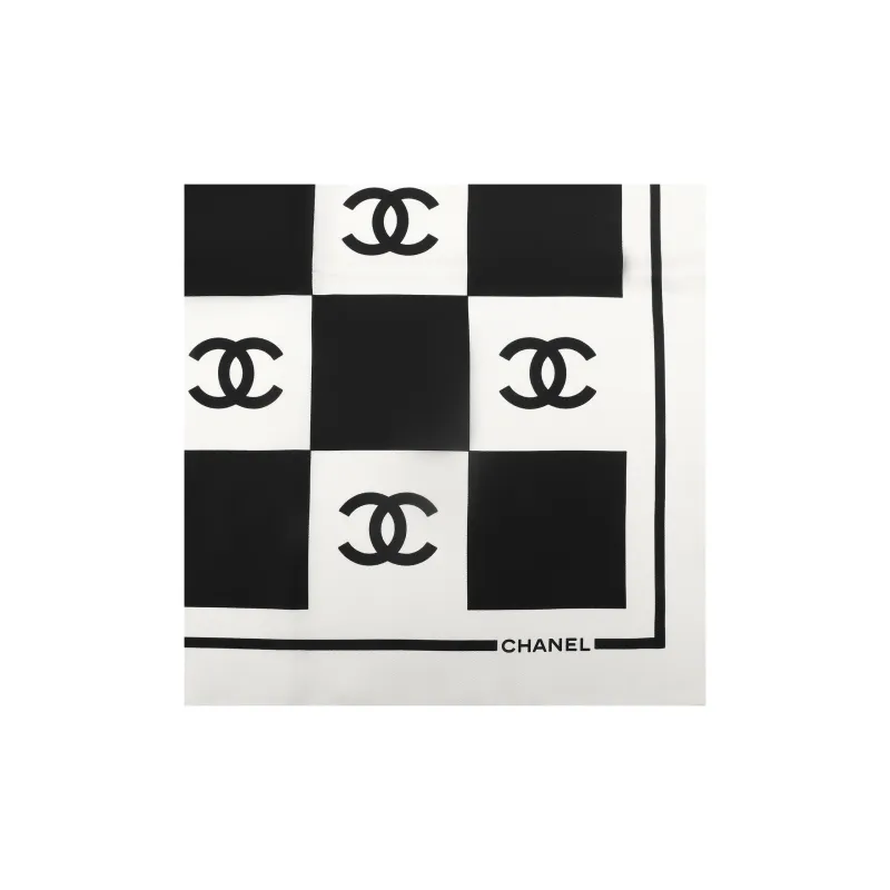 CHANEL Silk Scarves Women's Black/White-2