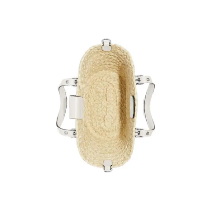 COACH Straw Woven With Leather Tote Bag Shopping Bag Shoulder Bag Crossbody Bag Handbag Small Size Women's Beige Yellow-2