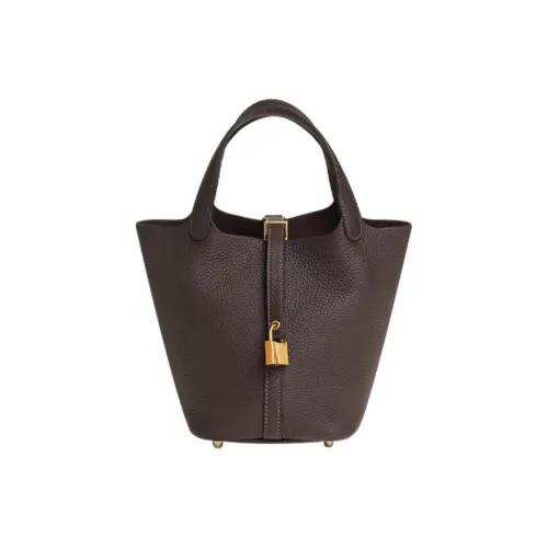 HERMES Picotin Lock Clemence Bullock Leather Basket Bag Handbag Bucket Bag Women's 3S Macassar Ebony