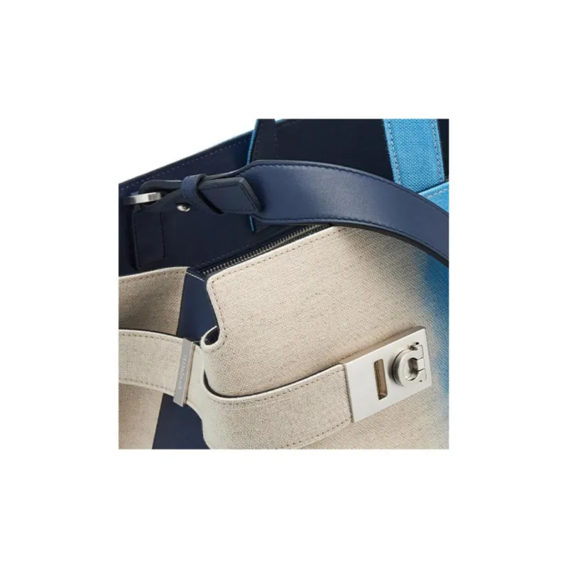FERRAGAMO Canvas Canvas Bag Tote Bag Shopping Bag Handbag Men's Blue/White-4