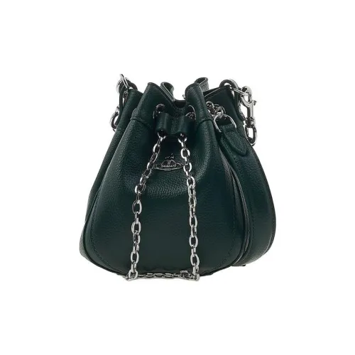 Vivienne Westwood Vegan Grain Leather Bucket Bag, Shoulder Bag, Crossbody Bag, Handbag Small Size Women's Green