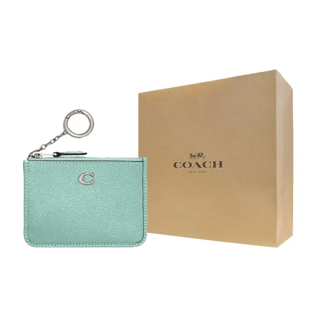 COACH Skinny Id Case Cross Grain Leather Coin Purse, Card Holder Mini Women's Cyan-5