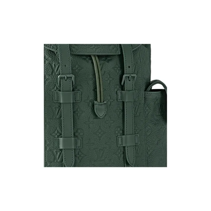 LOUIS VUITTON CHRISTOPHER Taurillon Monogram Embossed Cow Leather Backpack Medium Size Men's Forest Green-4