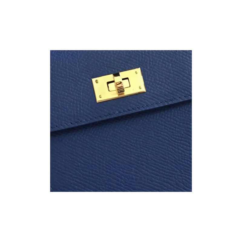 HERMES Kelly Pocket Cow Leather Card Holder Wallet Women's Sapphire Blue-3