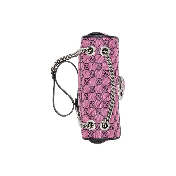 GUCCI GG Marmont Patchwork Canvas One Shoulder Canvas Bag Crossbody Bags Small Size Women's Pink/Dark Blue-4