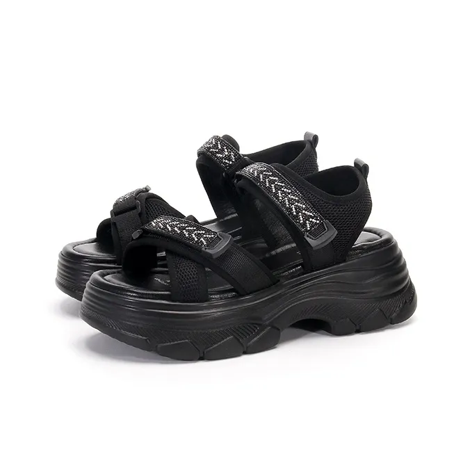 LESELE Beach Sandals Women's Black Silver/Black Green-2